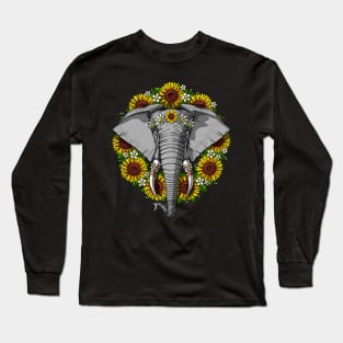 Elephant Sunflowers Long Sleeve T-Shirt